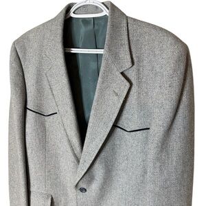 Vintage Grey Wool Blend Sport Coat Blazer Western Rockabilly Dallas Style XL